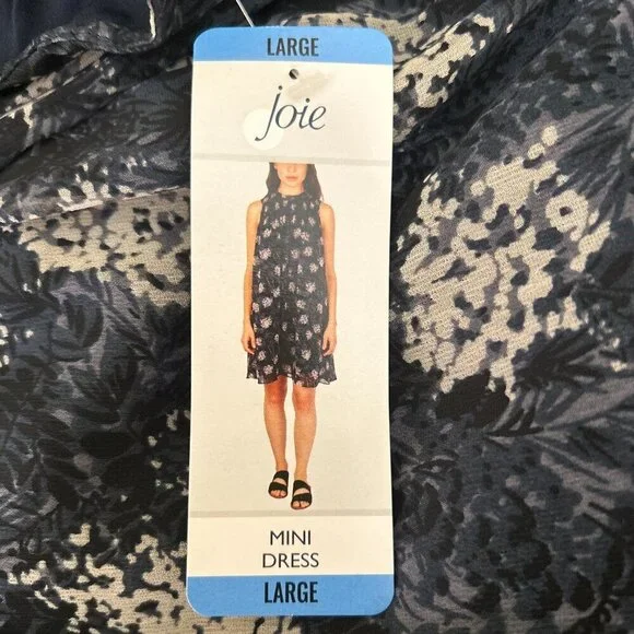 Joie SZL NWT Silky Navy Baltic Print smocked dress Dressy Office Boho Romantic - Picture 9 of 13